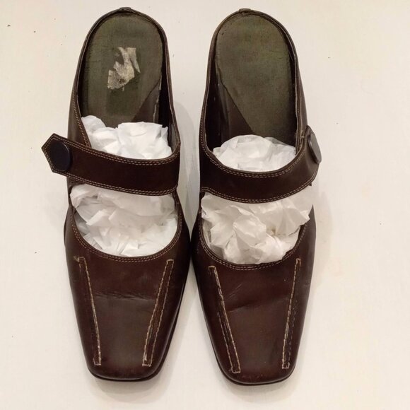 Aerosoles Sugar Snap Brown Leather Mules Slide On Mary Jane Kitten Heels size 8 - Picture 2 of 7